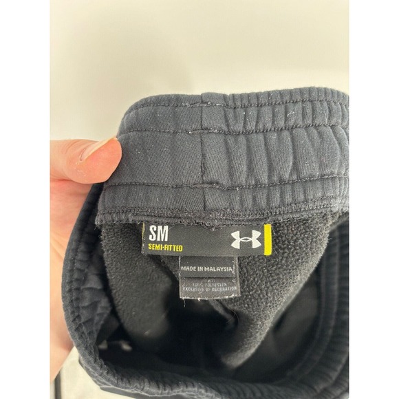 Under Armour Sweatpants Mens Small Semi-Fitted Black Drawstring Logo - Picture 3 of 6